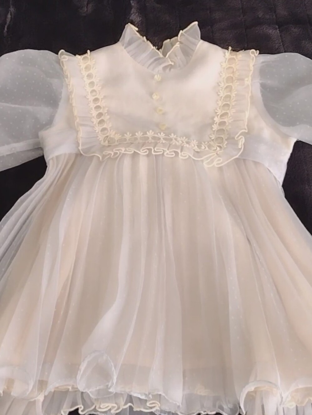 Dorissa Sz 4 Cream Ivory Baby Party Dress with Ruffled Bib